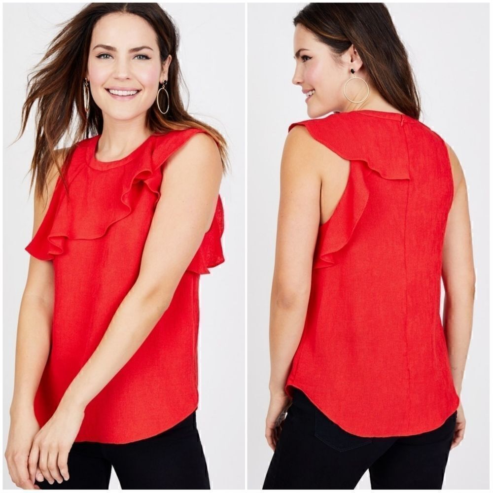 Rachel Roy Ruffle Top Red Sleeveless XL